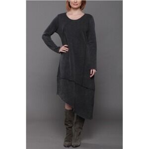 Beau Jours Detroit Asymmetric Maxi Midi Dress Charcoal Black Long Sleeve Sz XS